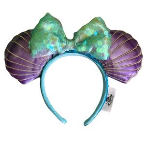 Disney Parks Little Mermaid Minnie Mouse Ears Sequins "Mermaid Hair Don't Care"